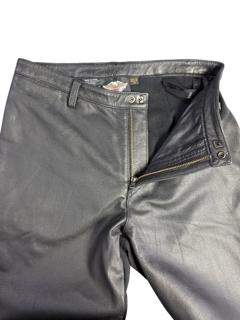 Harley-Davidson Womens Black Leather Riding Pants Size 32 / 4 Stretch Zip Fly